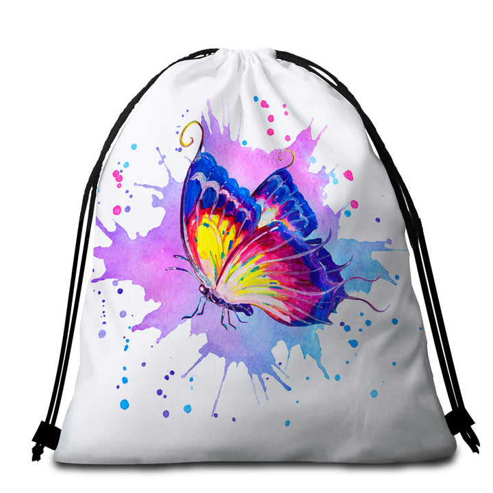 Purple Splash Beach Towel Bags Art Painting Butterfly