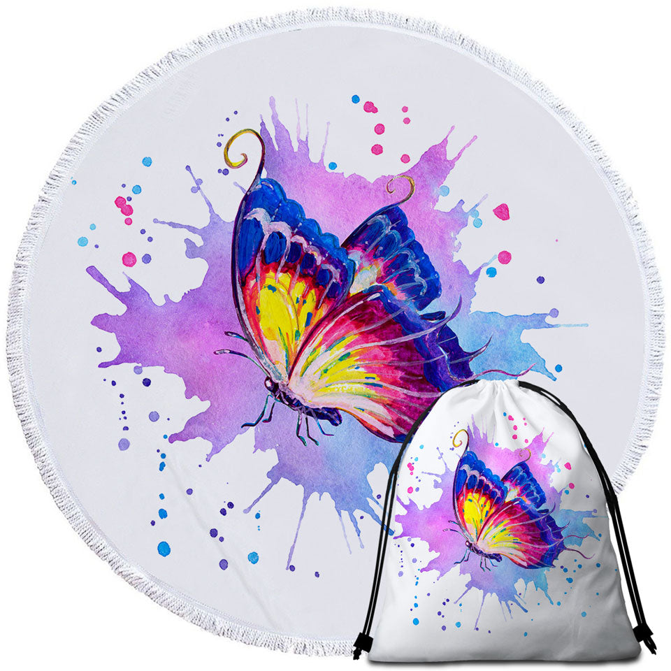 Purple Splash Beach Towels Art Painting Butterfly