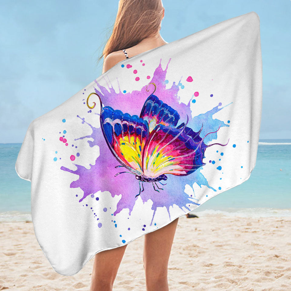Purple Splash Microfiber Beach Towel Art Painting Butterfly