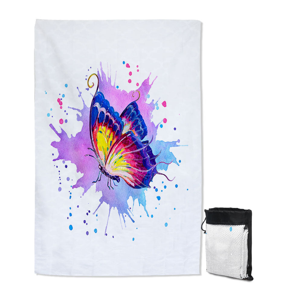 Purple Splash Quick Dry Beach Towel Art Painting Butterfly