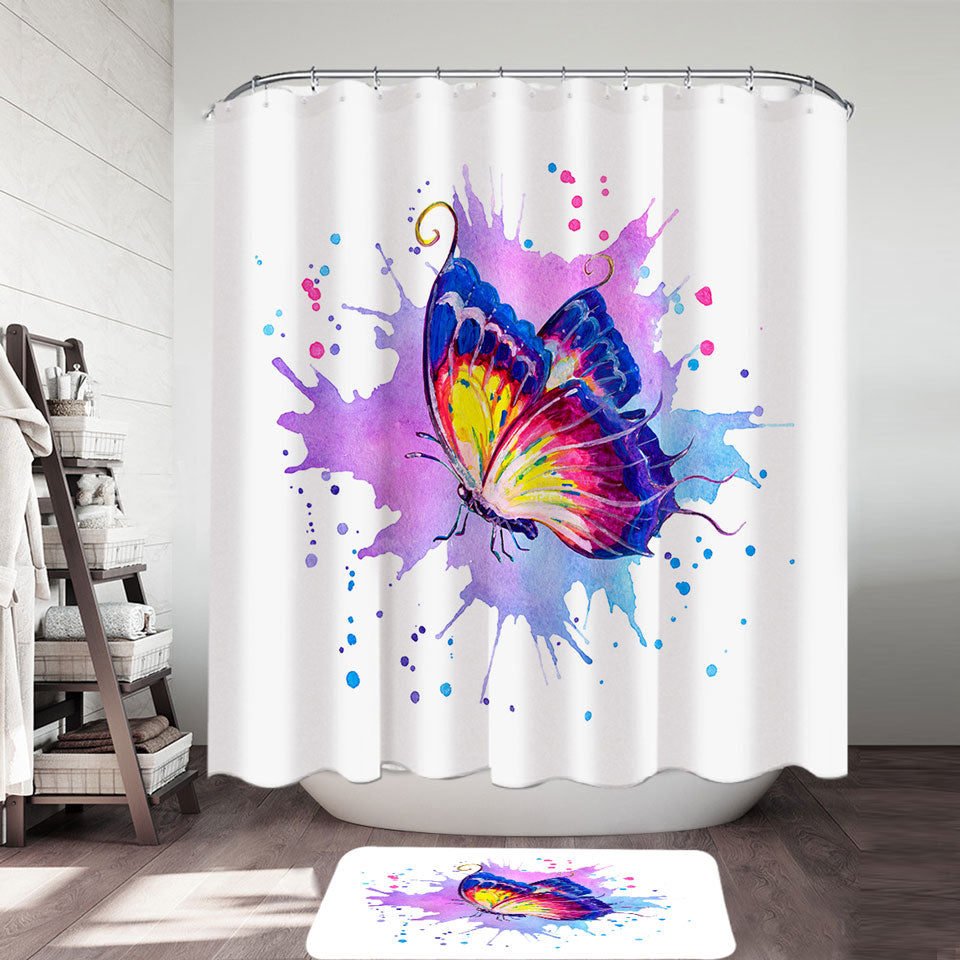 Purple Splash Shower Curtains Art Painting Butterfly
