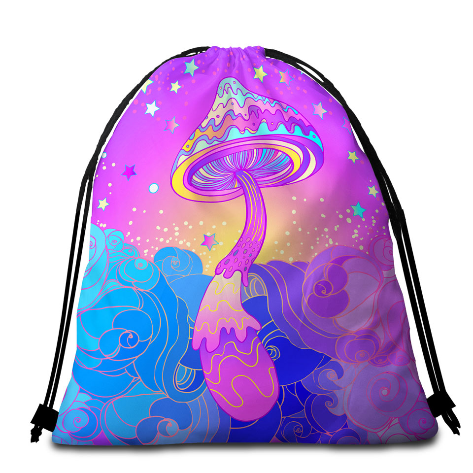 Purple Stars and Mushroom Beach Bags and Towels