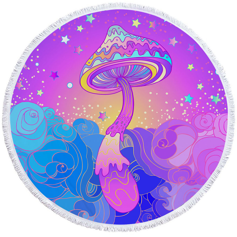 Purple Stars and Mushroom Beach Towels