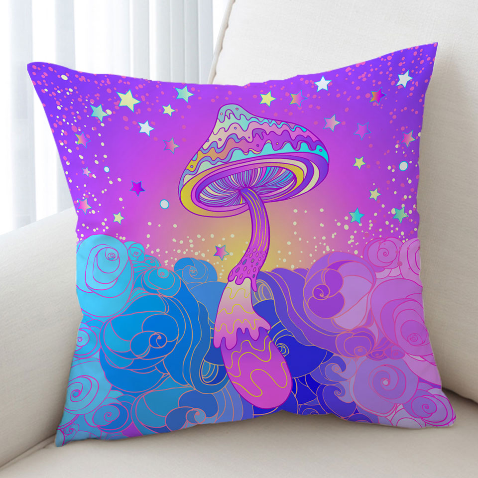 Purple Stars and Mushroom Cushion