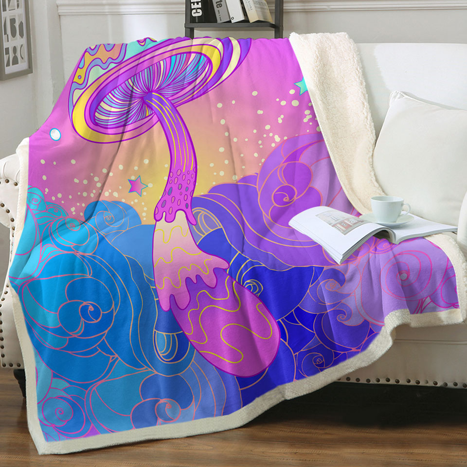 Purple Stars and Mushroom Fleece Blankets