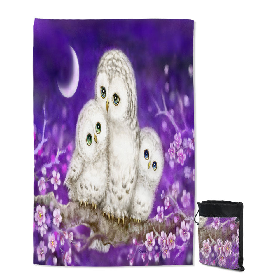 Purple Thin Beach Towels Floral Art Owl Family