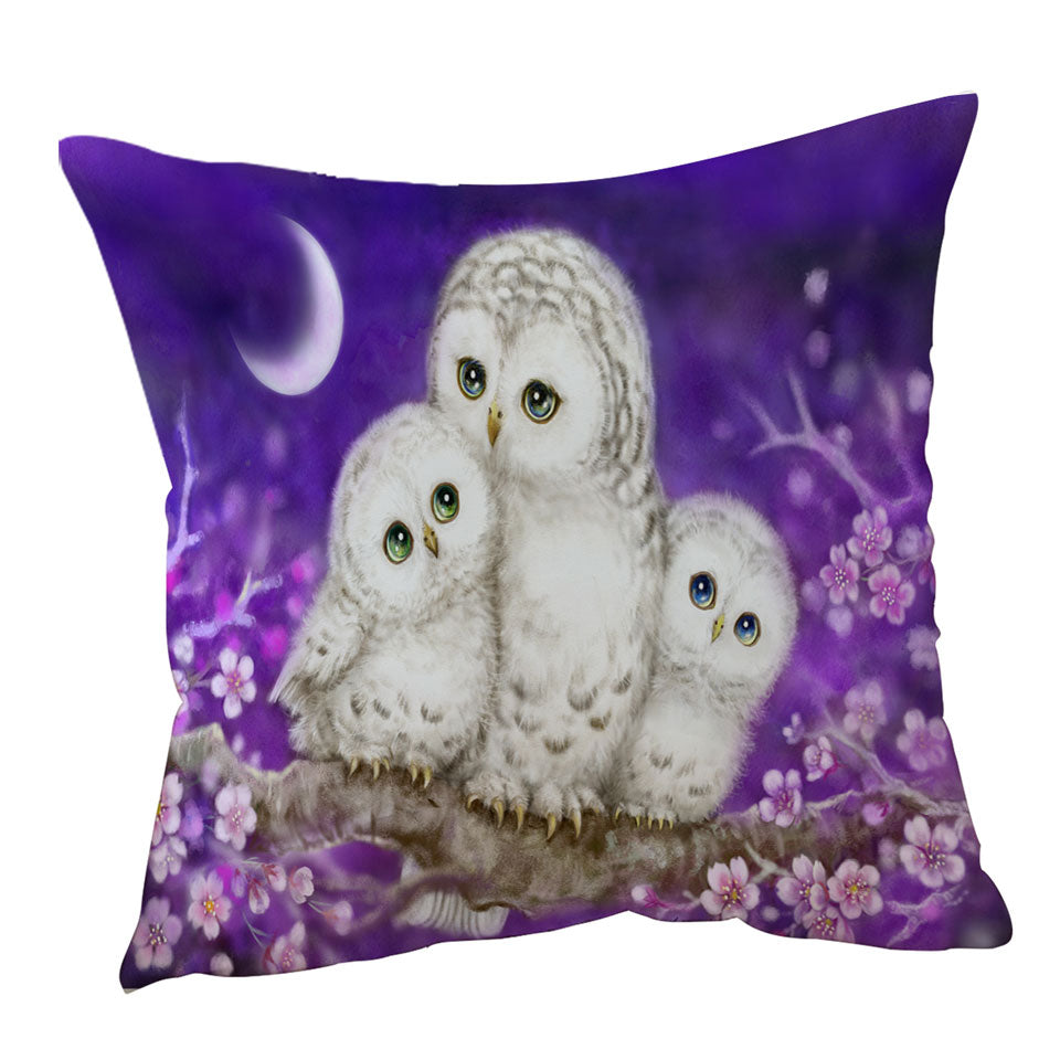 Purple Throw Pillows Floral Art Owl Family