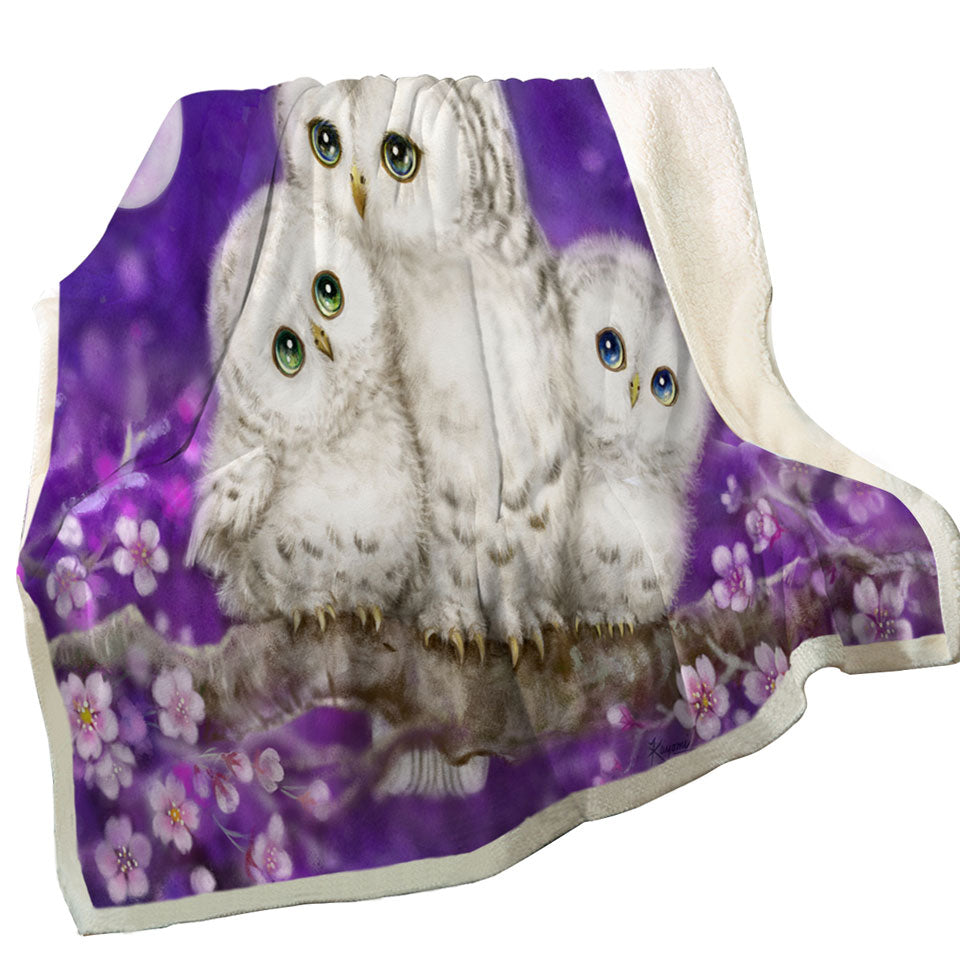 Purple Throws Floral Art Owl Family