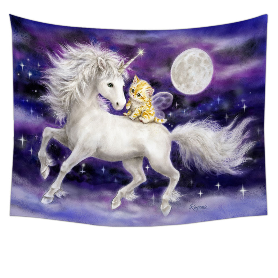Purple Wall Decor Space Unicorn and Ginger Kitten