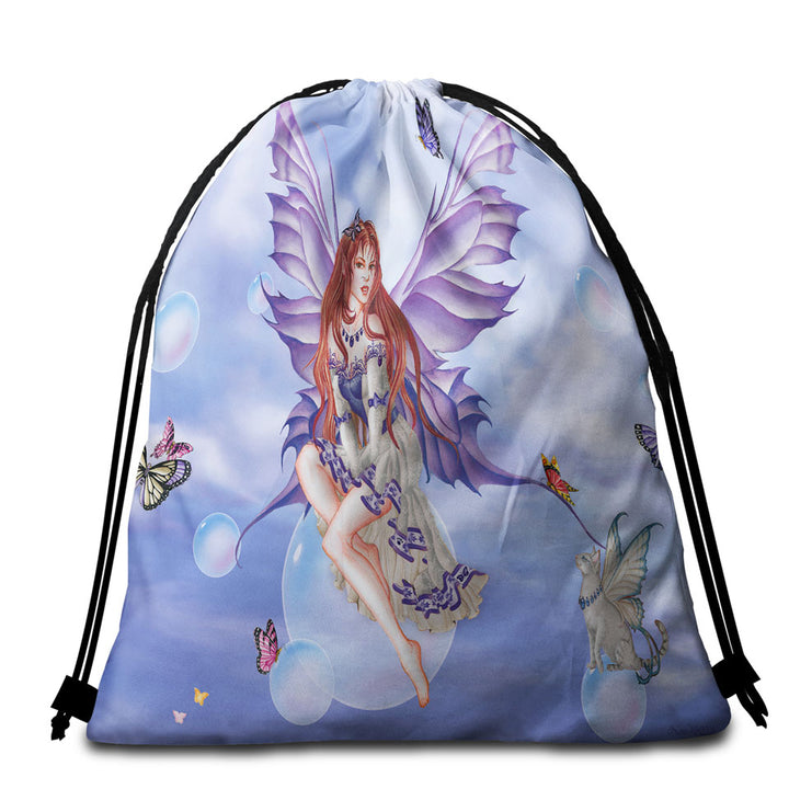 Purplelace and Butterflies Beautiful Elf Fairy Beach Towel Bags