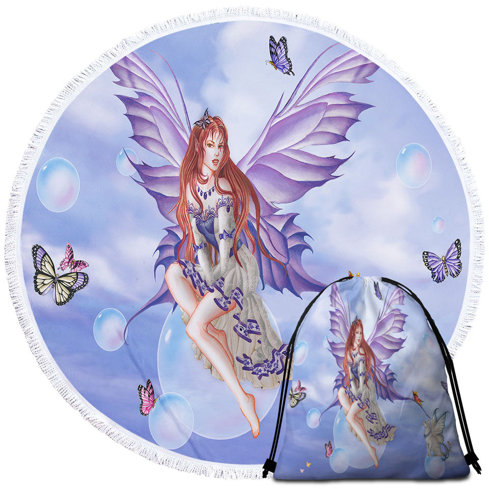 Purplelace and Butterflies Beautiful Elf Fairy Beach Towels and Bags Set