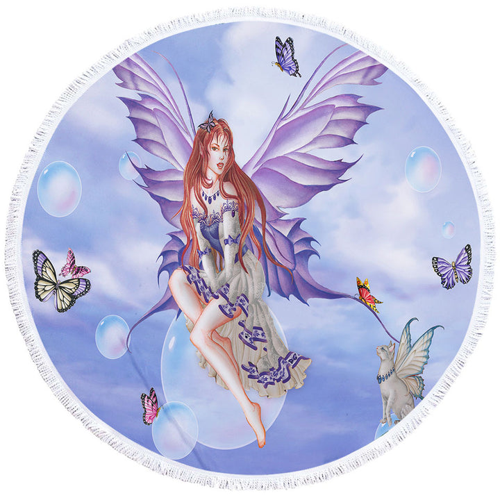 Purplelace and Butterflies Beautiful Elf Fairy Round Beach Towel