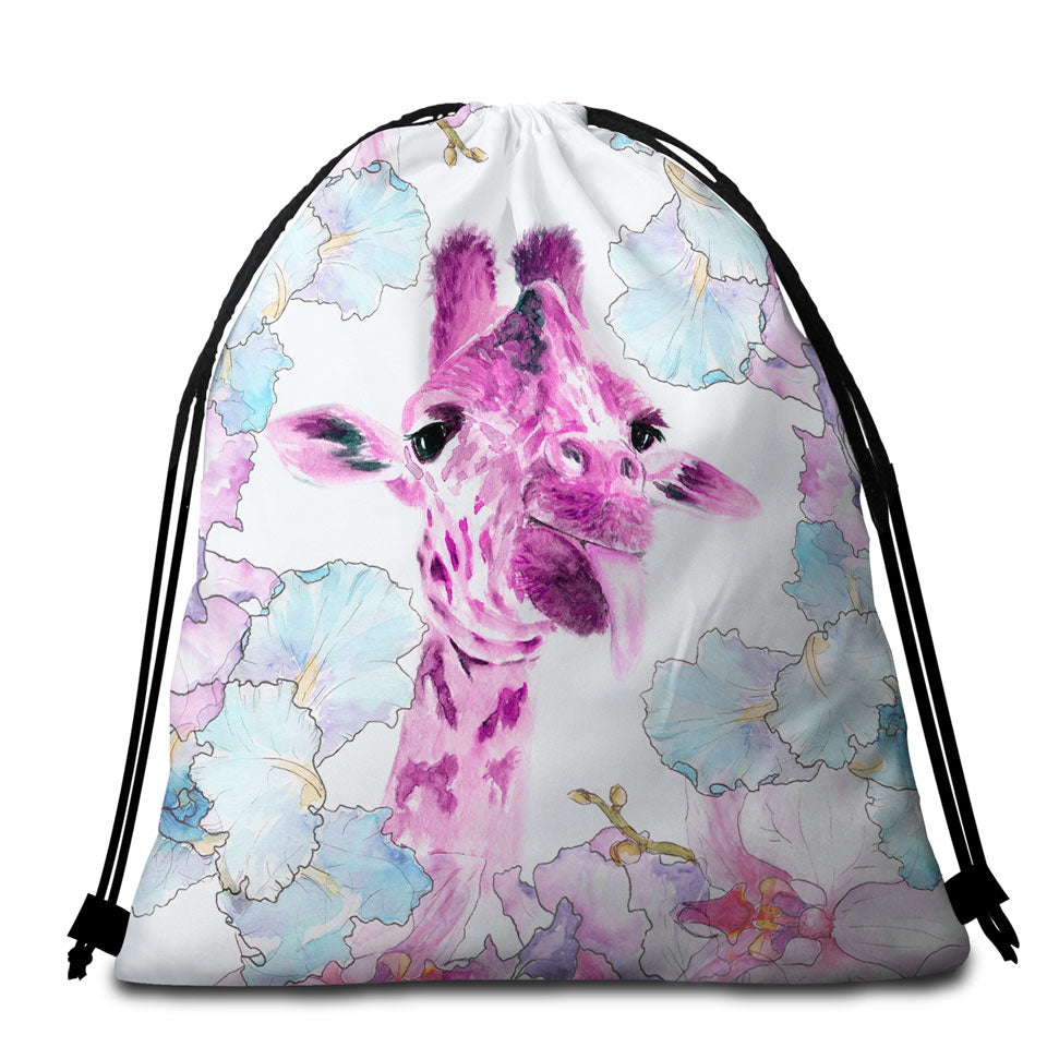 Purplish Art Painting Giraffe Beach Towel Pack