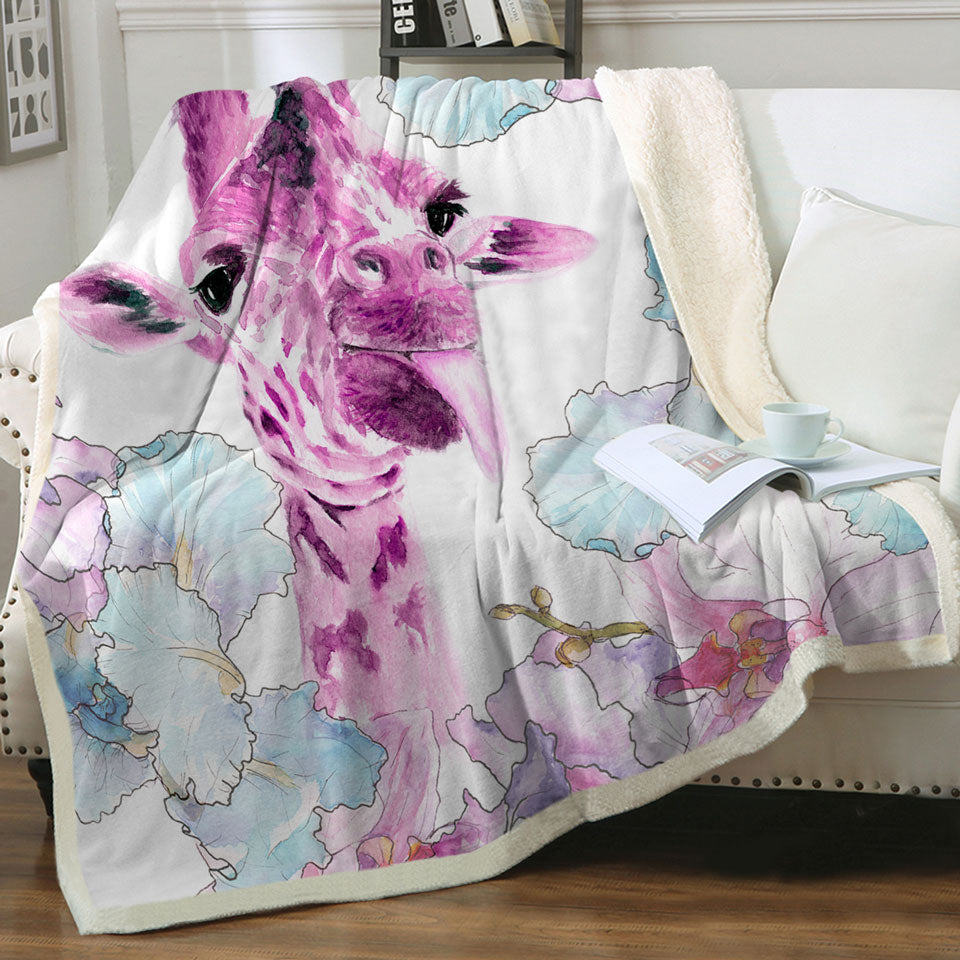 Purplish Art Painting Giraffe Sofa Blankets