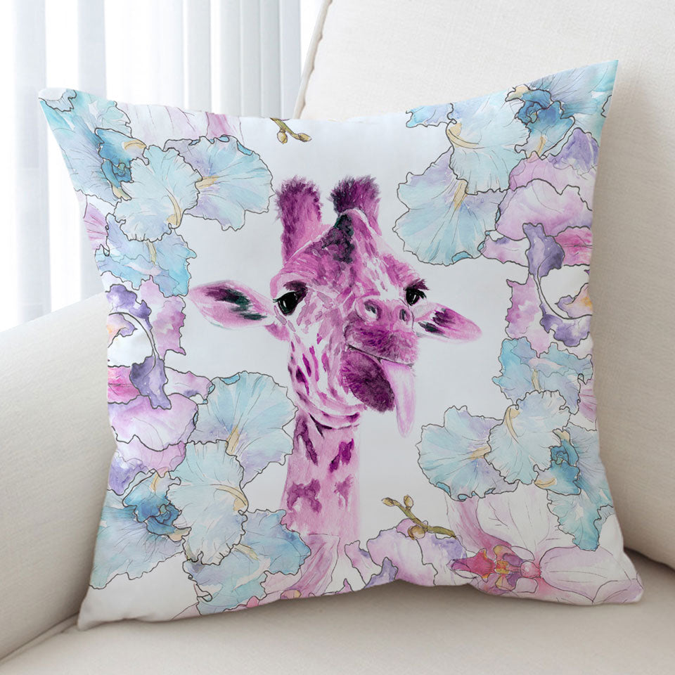 Purplish Art Painting Giraffe Throw Cushions
