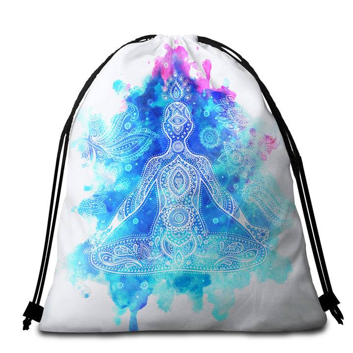 Purplish Blue Oriental Buddha Beach Towel Bags