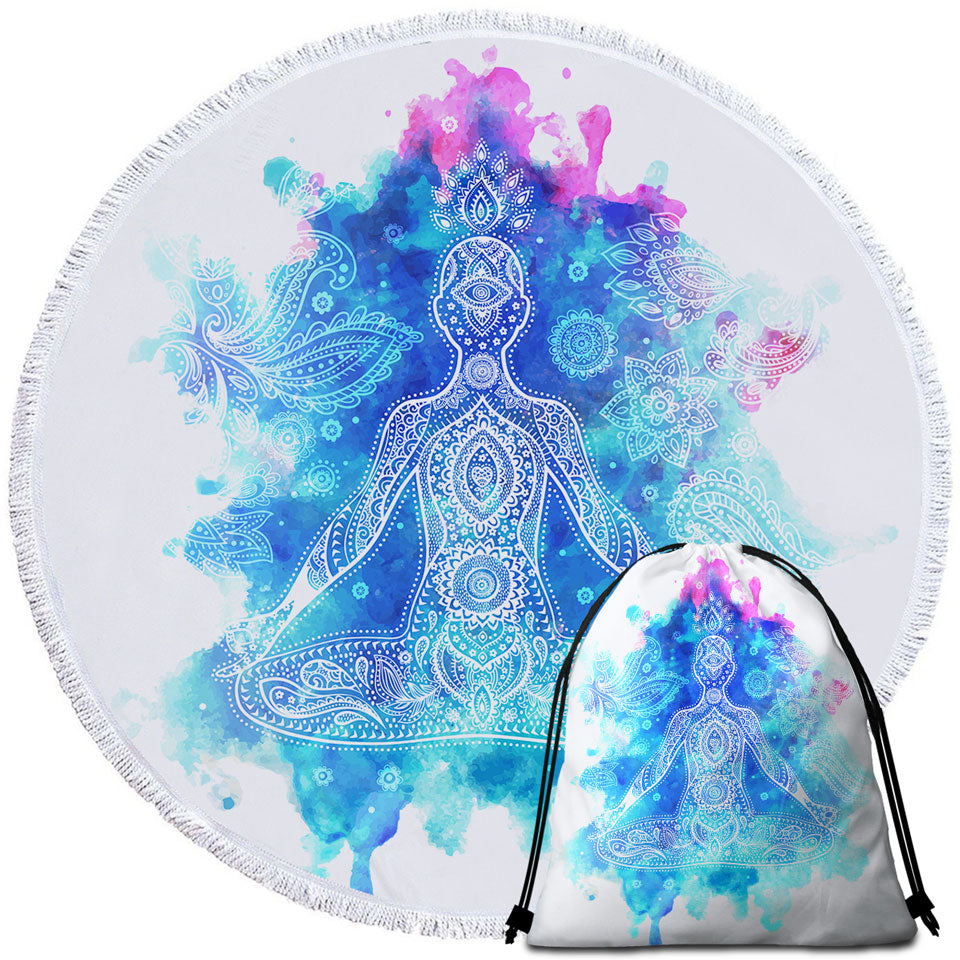 Purplish Blue Oriental Buddha Beach Towels