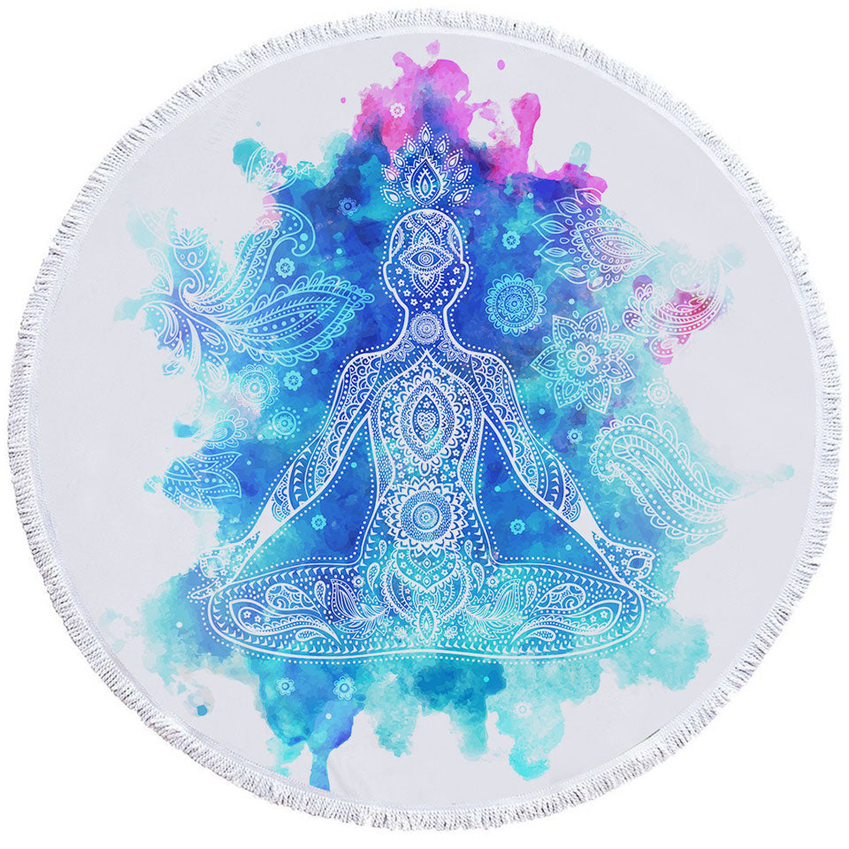 Purplish Blue Oriental Buddha Circle Beach Towel