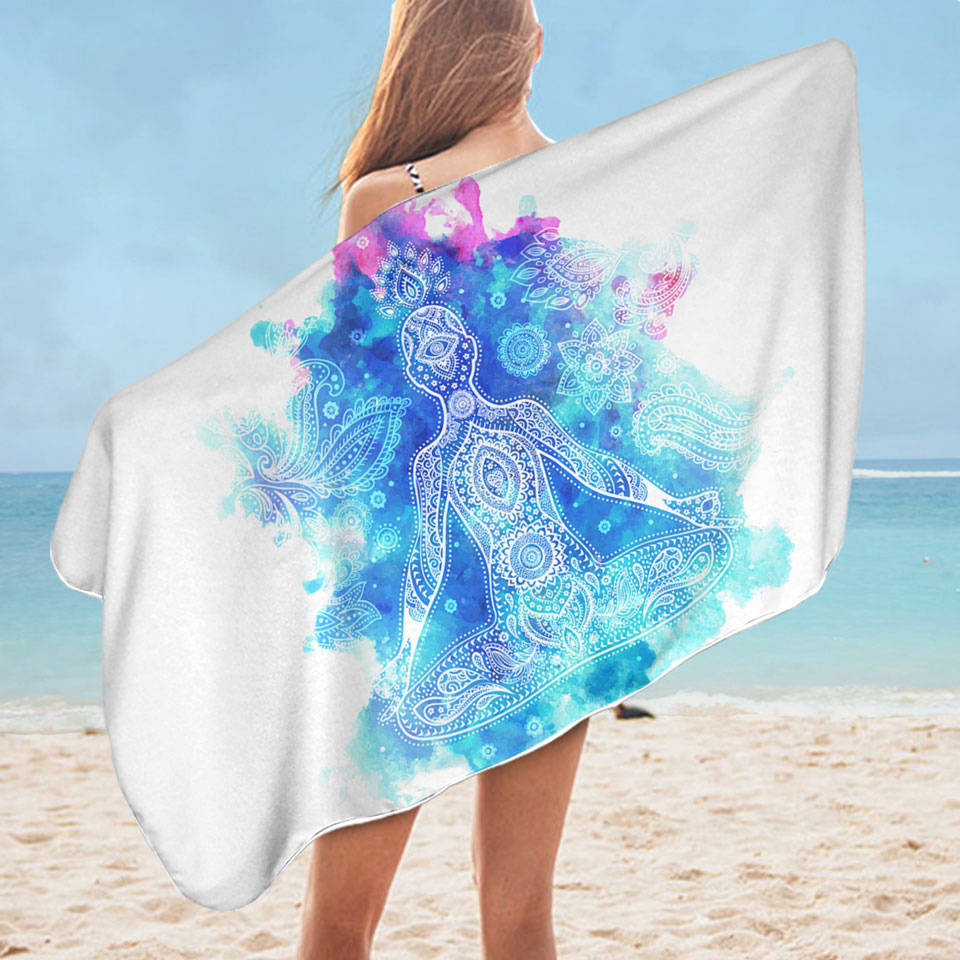 Purplish Blue Oriental Buddha Microfibre Beach Towels