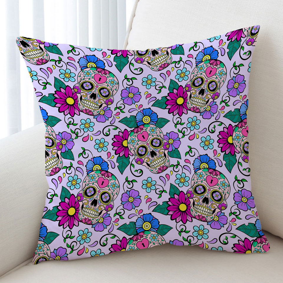 Purplish Cushion Covers Sugar Skulls and Flowers