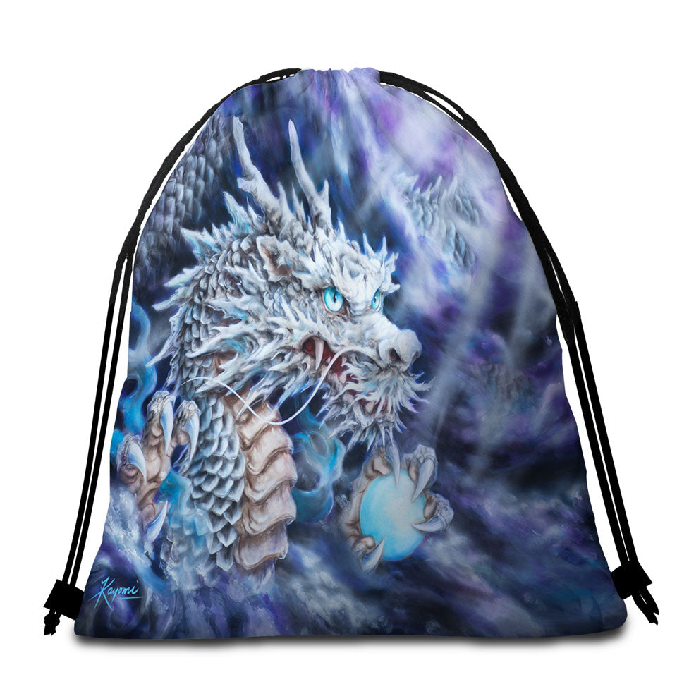 Purplish Fantasy Art Silver Dragon Beach Towel Bags