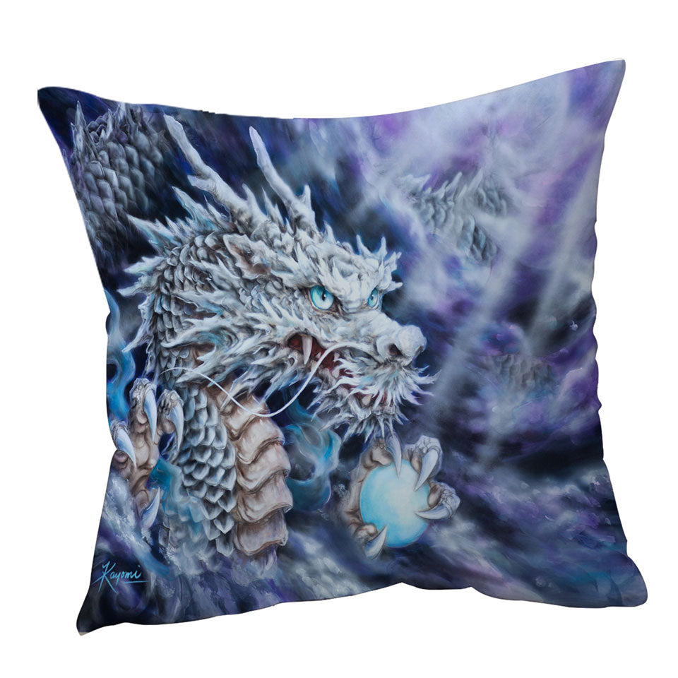 Purplish Fantasy Art Silver Dragon Cushion
