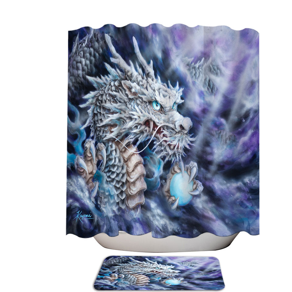 Purplish Fantasy Art Silver Dragon Shower Curtains made of Fabric
