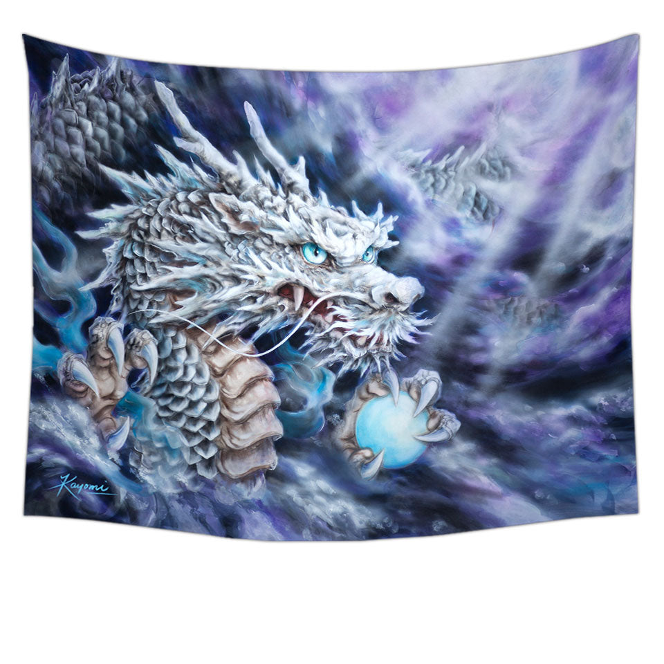 Purplish Fantasy Art Silver Dragon Wall Decor Tapestry
