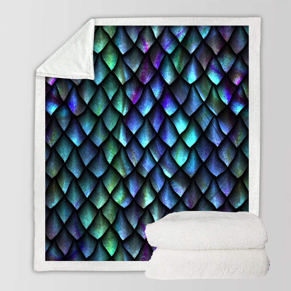 Purplish Green Cool Dragon Skin Sherpa Blanket