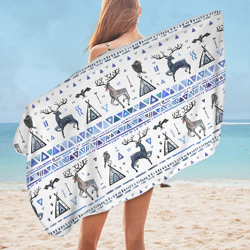 Purplish Native American Microfiber Beach Towel Art Pattern Stripes