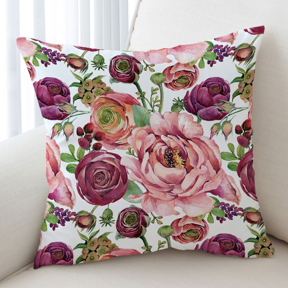 Purplish Red Floral Decorative Pillows