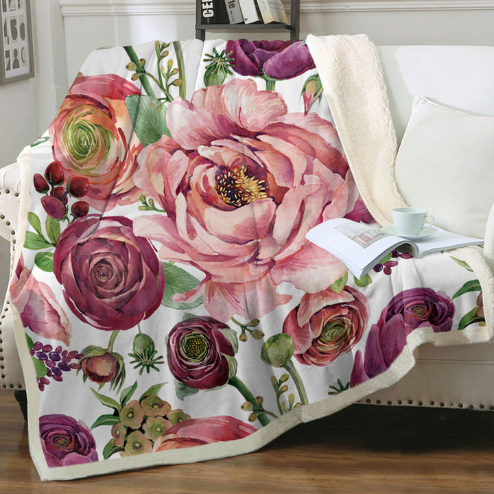 Purplish Red Floral Throws
