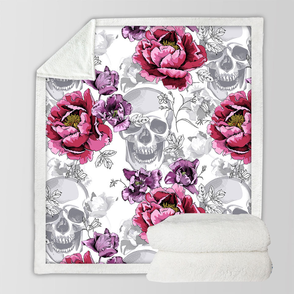 Purplish Roses over Skulls Throw Blanket