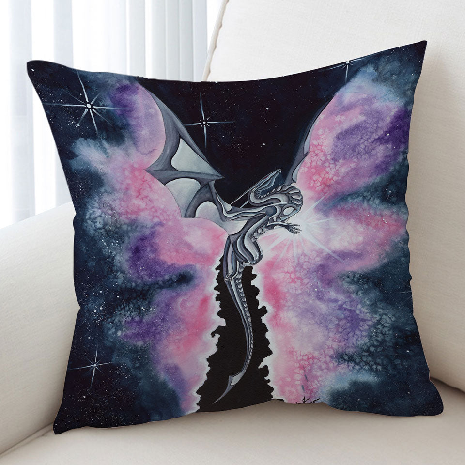 Purplish Space Cushions with Dragon Flying through the Cosmos