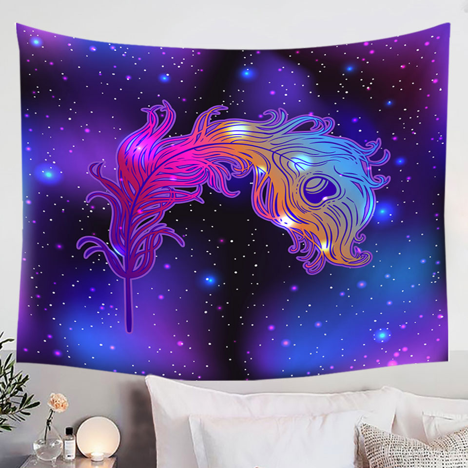 Purplish Space Feather Tapestry Wall Hanging
