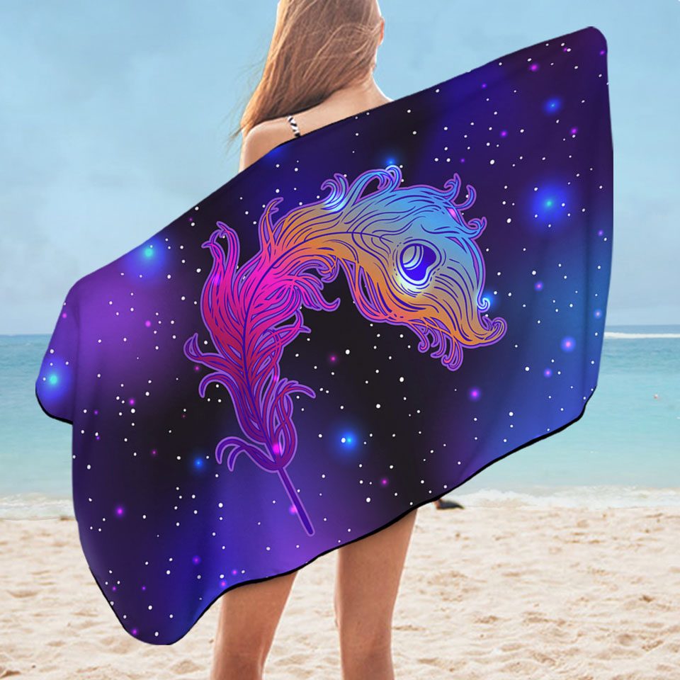 Purplish Space Feather Travel Beach Towel