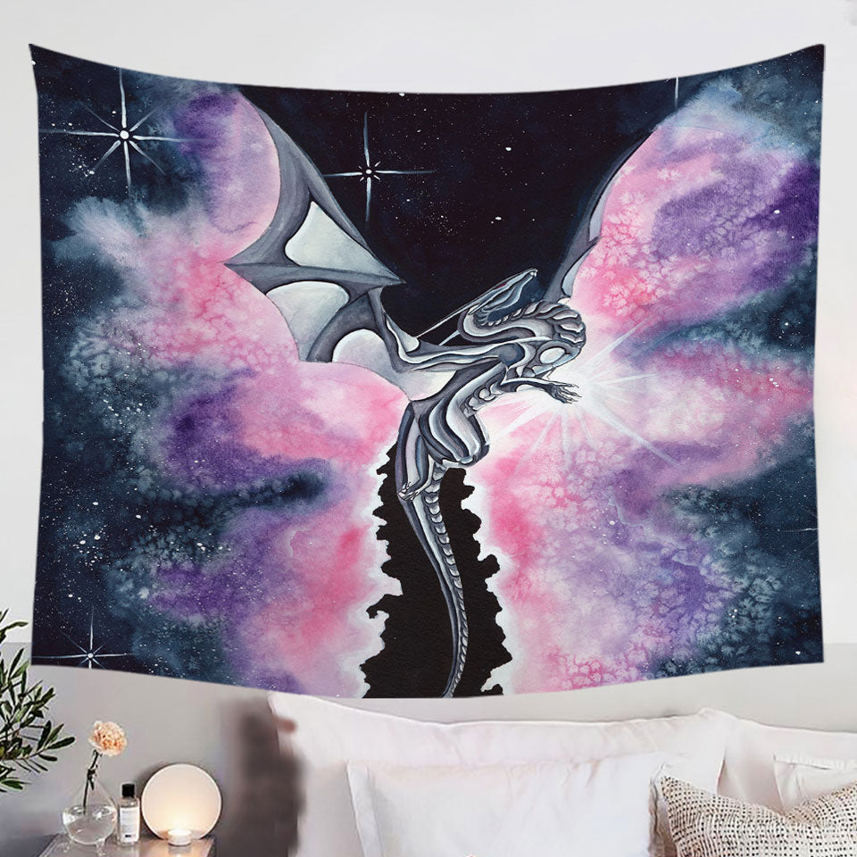 Purplish-Space-Wall-Decor-with-Dragon-Flying-through-the-Cosmos