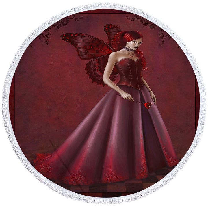 Queen of Hearts Red Art Beautiful Woman Round Beach Towel