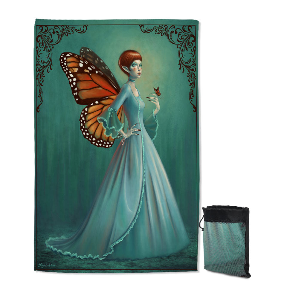 Quick Dry Beach Towels with Butterfly Elf Woman Cool Fantasy Monarch
