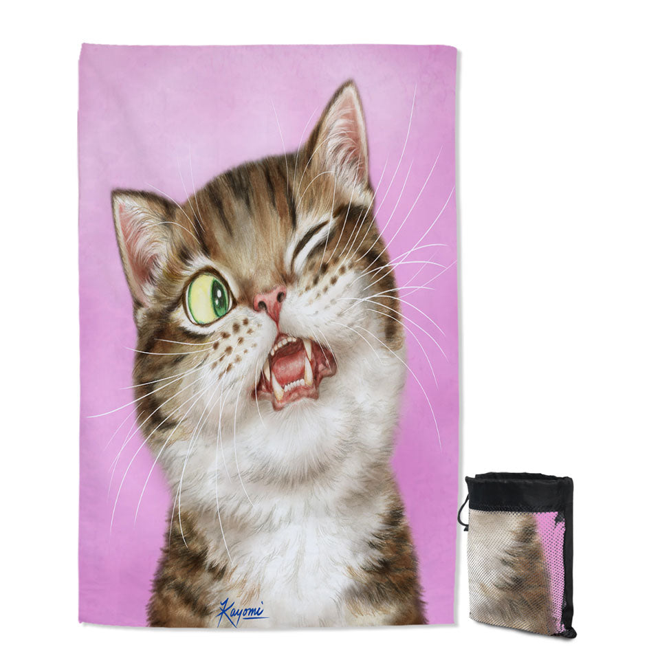 Quick Dry Beach Towels with Cats Funny Faces Drawings Adorable Tabby Kitty