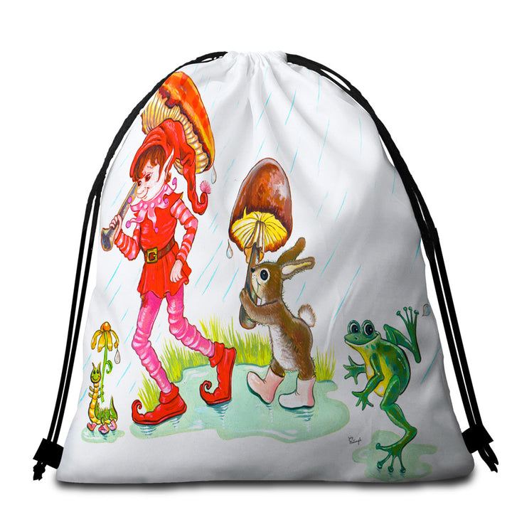 Rain Parade Cute Fairy Tale Painting Beach Bags and Towels for Kids