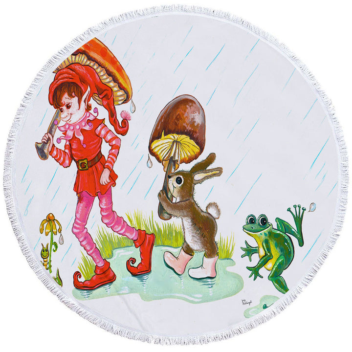 Rain Parade Cute Fairy Tale Painting Round Beach Towel for Kids