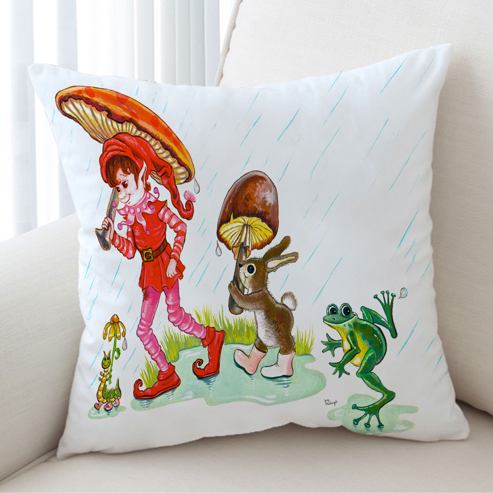 Rain Parade Cute Fairy Tale Painting Throw Pillow Cover for Kids