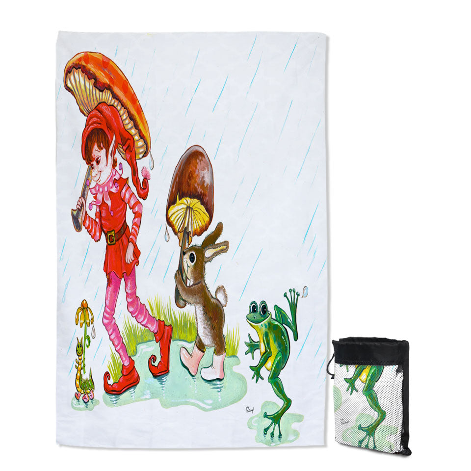 Rain Parade Cute Fairy Tale Painting Unusual Beach Towels for Kids