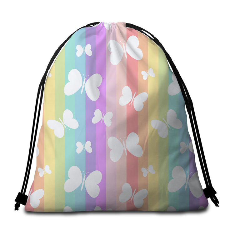 Rainbow Beach Towel Bags with Stripes and Butterflies
