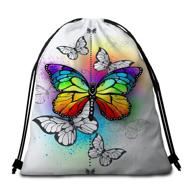 Rainbow Butterflies Beach Towel Bags