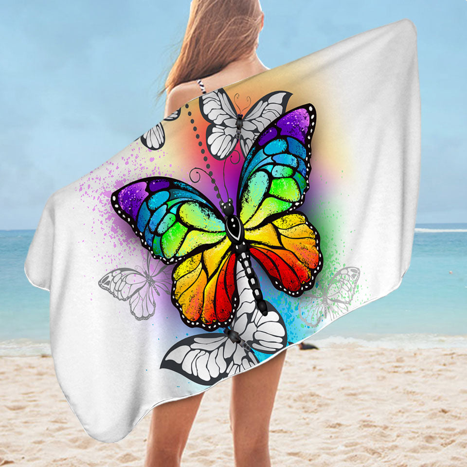 Rainbow Butterflies Microfibre Beach Towels