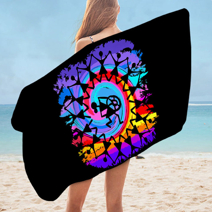 Rainbow Colored Beach Towel Peace Dance