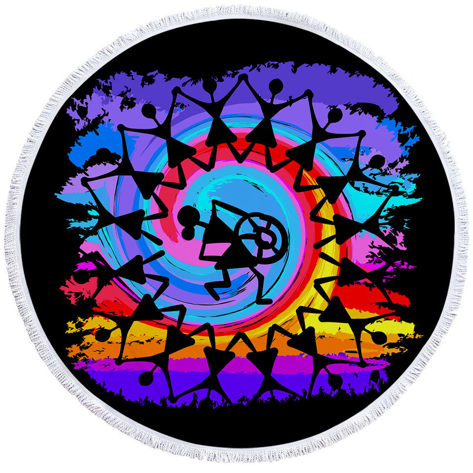 Rainbow Colored Circle Beach Towel Peace Dance