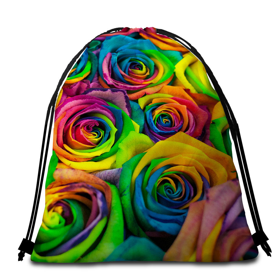 Rainbow Roses Beach Towel Bags